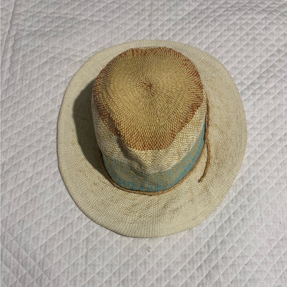 Natural Straw Sun Hat with Turquoise Band